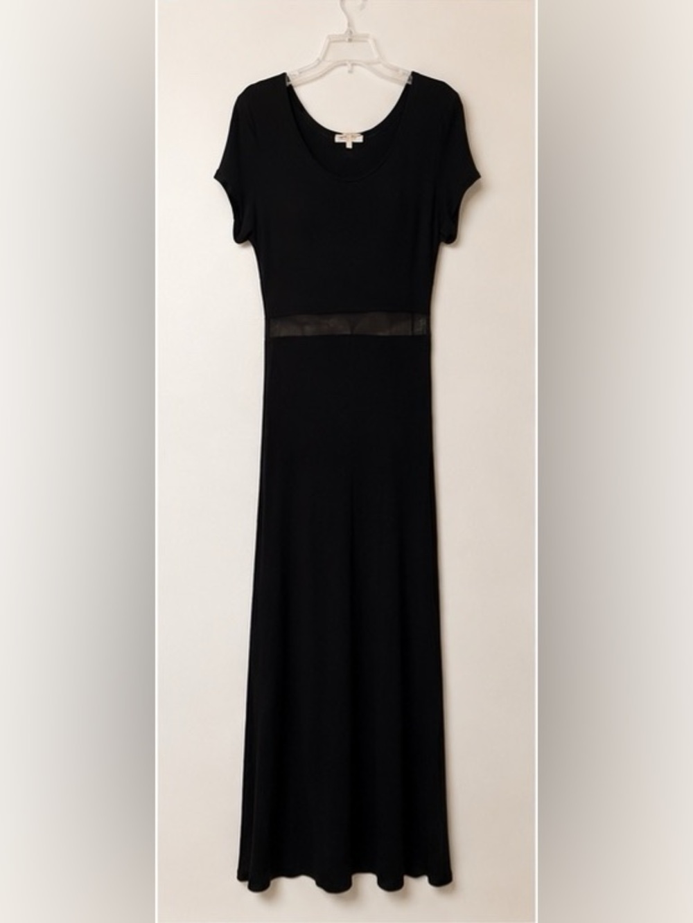Body Con - Cotton Black Maxi Dress - See through waist band - TALL